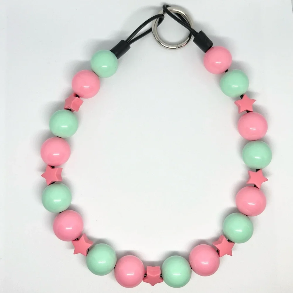 Watermelon Pink & Seafoam Green Beaded Dog Collar Necklace Size Medium